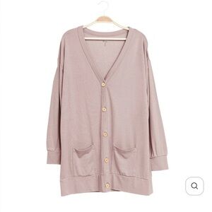 Women's V-Neck Button-Up Sweater Bamboo jersey adult cardigan in sunset